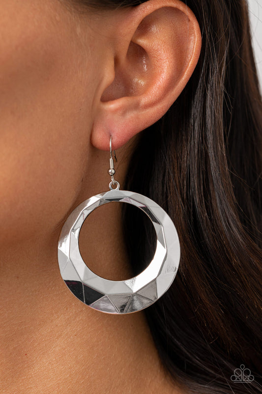 Paparazzi Accessories - Fiercely Faceted - Silver Earrings #0653