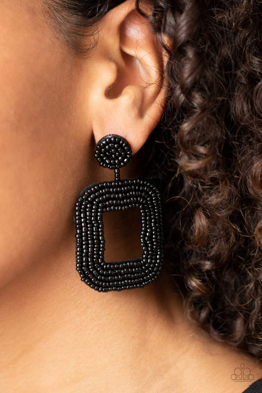 Paparazzi - Beaded Bella - Black Earrings