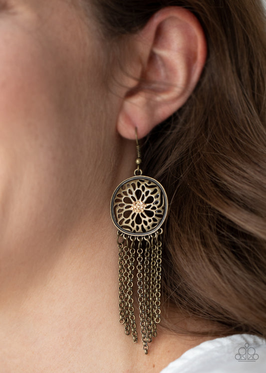 Paparazzi - Blissfully Botanical - Brass Earrings  #1808