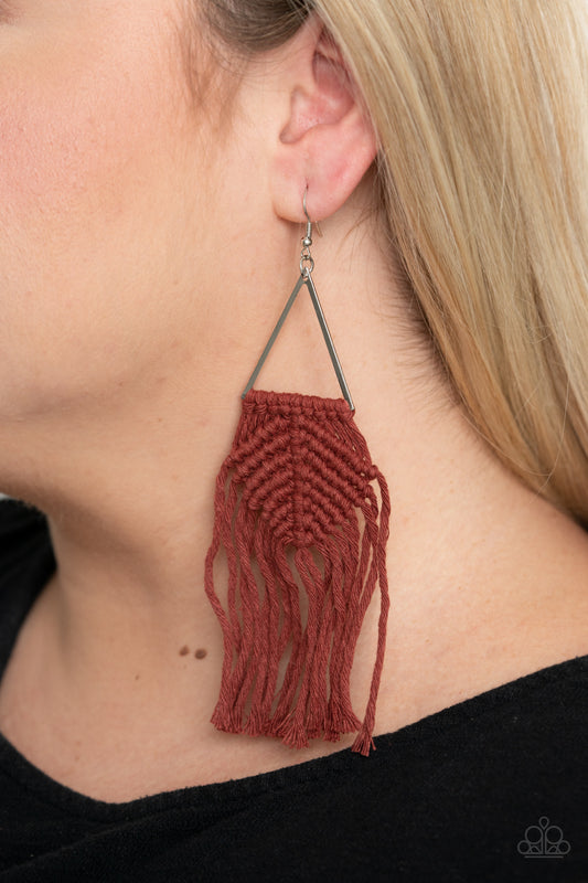 Paparazzi - Macrame Jungle - Brown Earrings   #1752