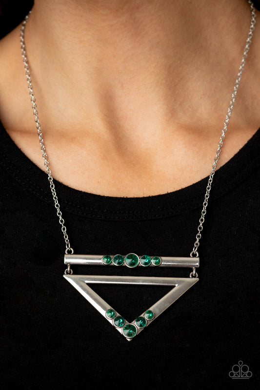 Paparazzi - Triangulated Twinkle - Green Necklaces  #0373