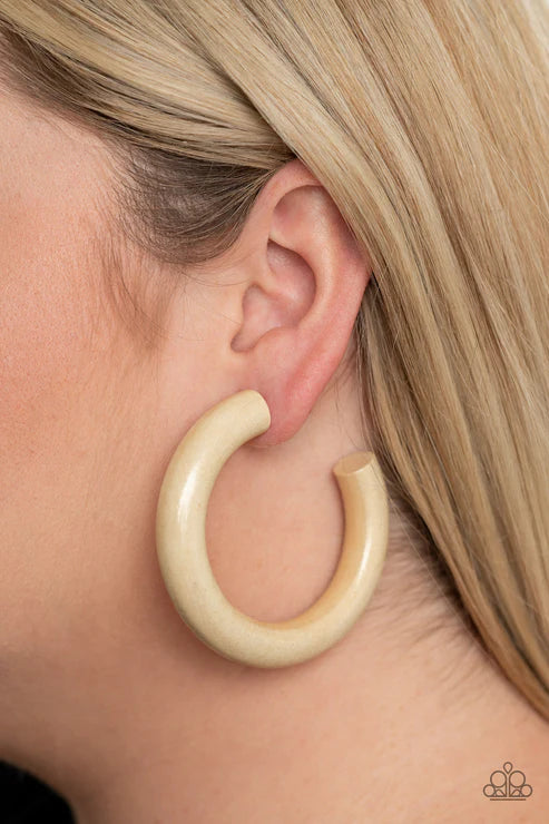 Paparazzi - I WOOD Walk 500 Miles - White Earrings W #065