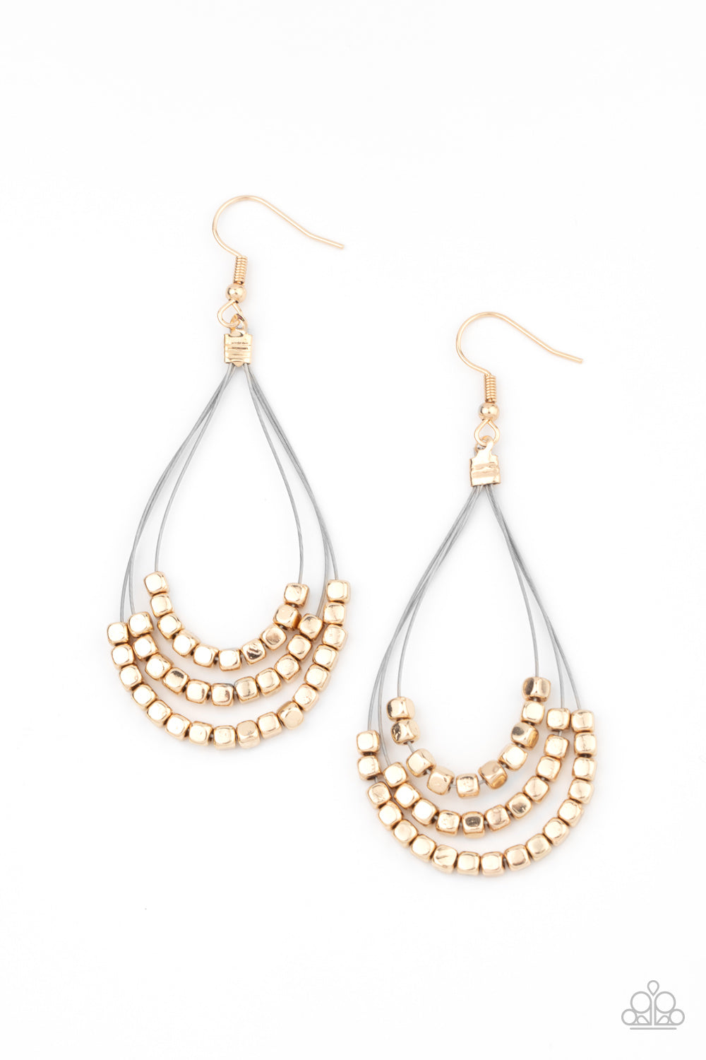 Paparazzi - Off The Blocks Shimmer - Gold Earrings  #0619