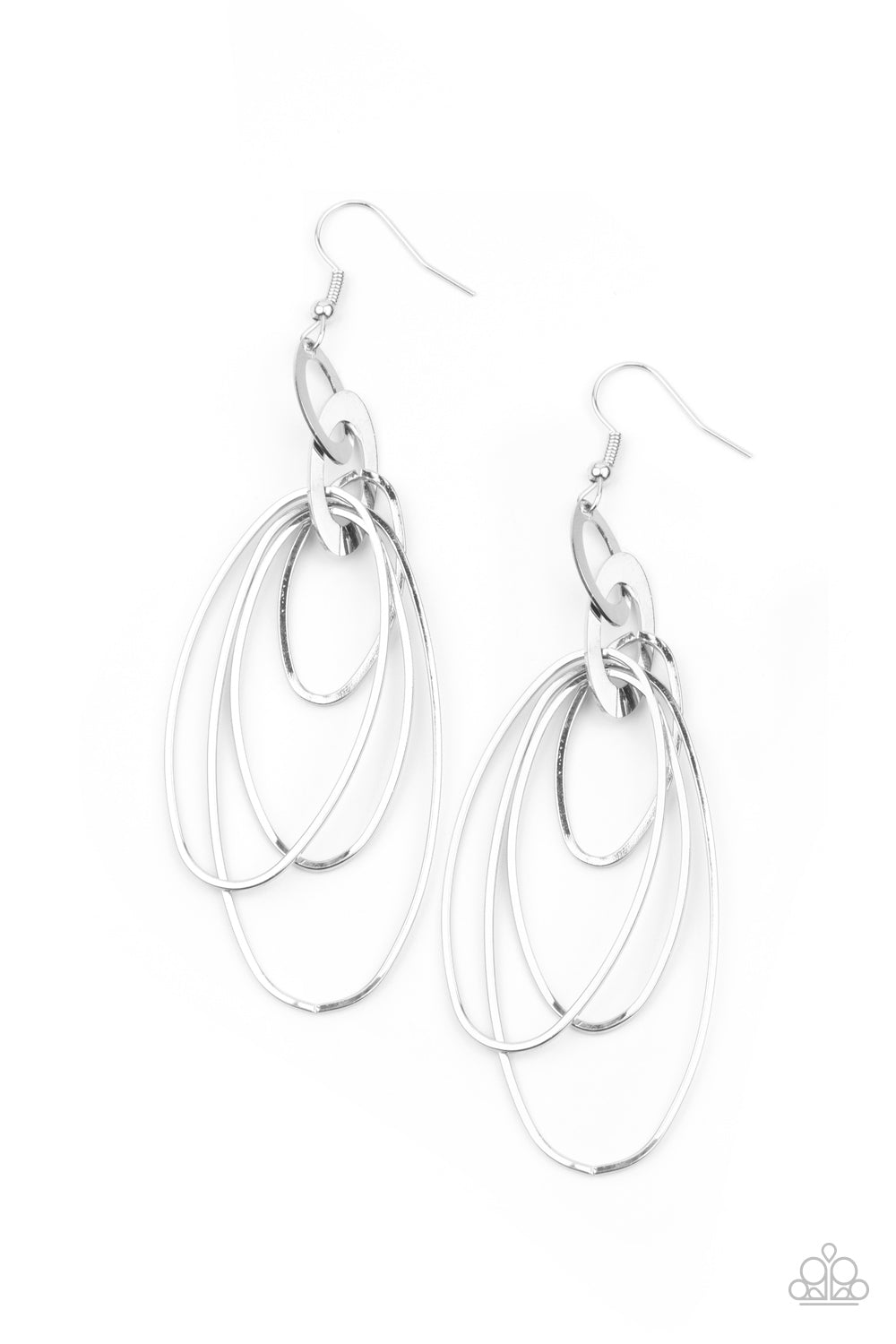 Paparazzi - OVAL The Moon - Silver Earrings  #0678