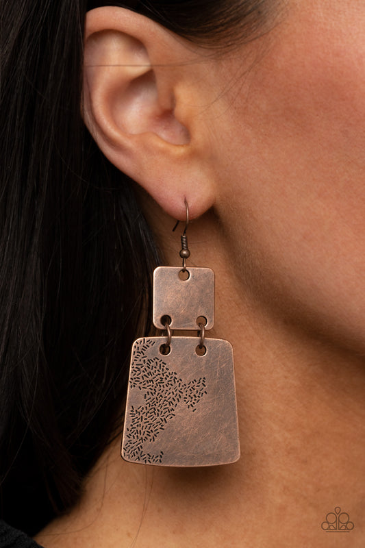 Paparazzi - Tagging Along - Copper Earrings  #0680