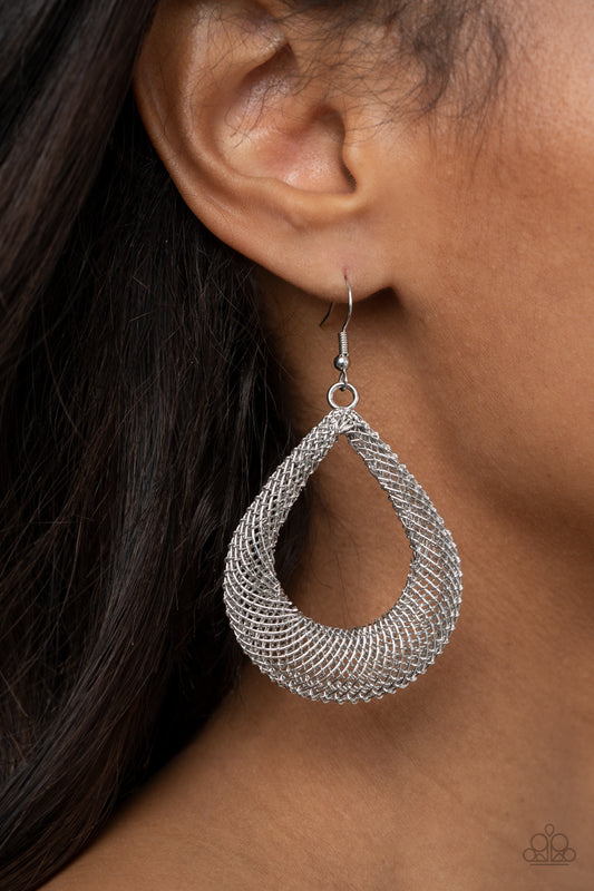 Paparazzi - A Hot MESH - Silver Earrings #0758