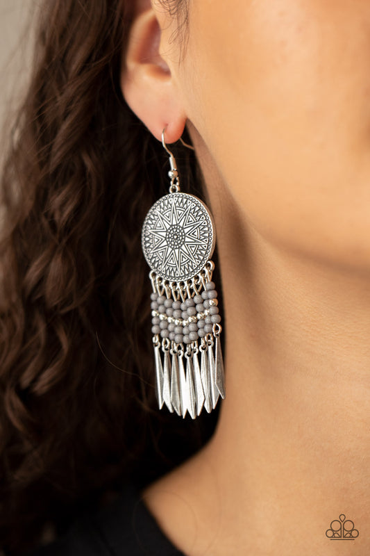 Paparazzi - Sun Warrior - Silver Earrings  #0660