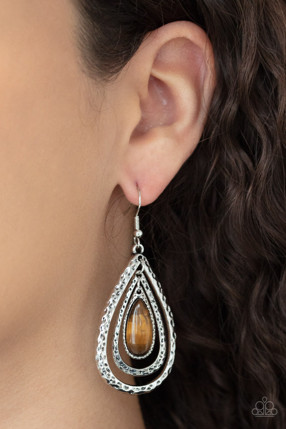 Paparazzi - Teardrop Torrent - Brown Earrings  #0673