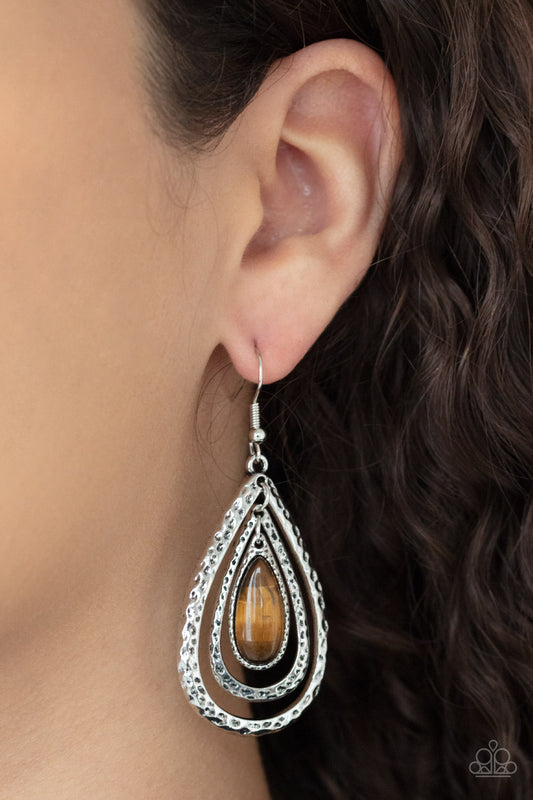 Paparazzi - Teardrop Torrent - Brown Earrings  #0673