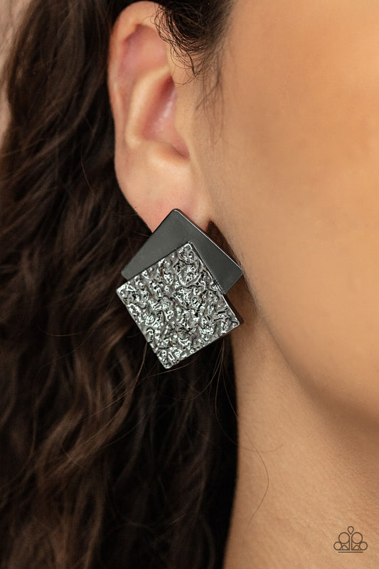 Paparazzi - Square With Style - Black Earrings  #1889