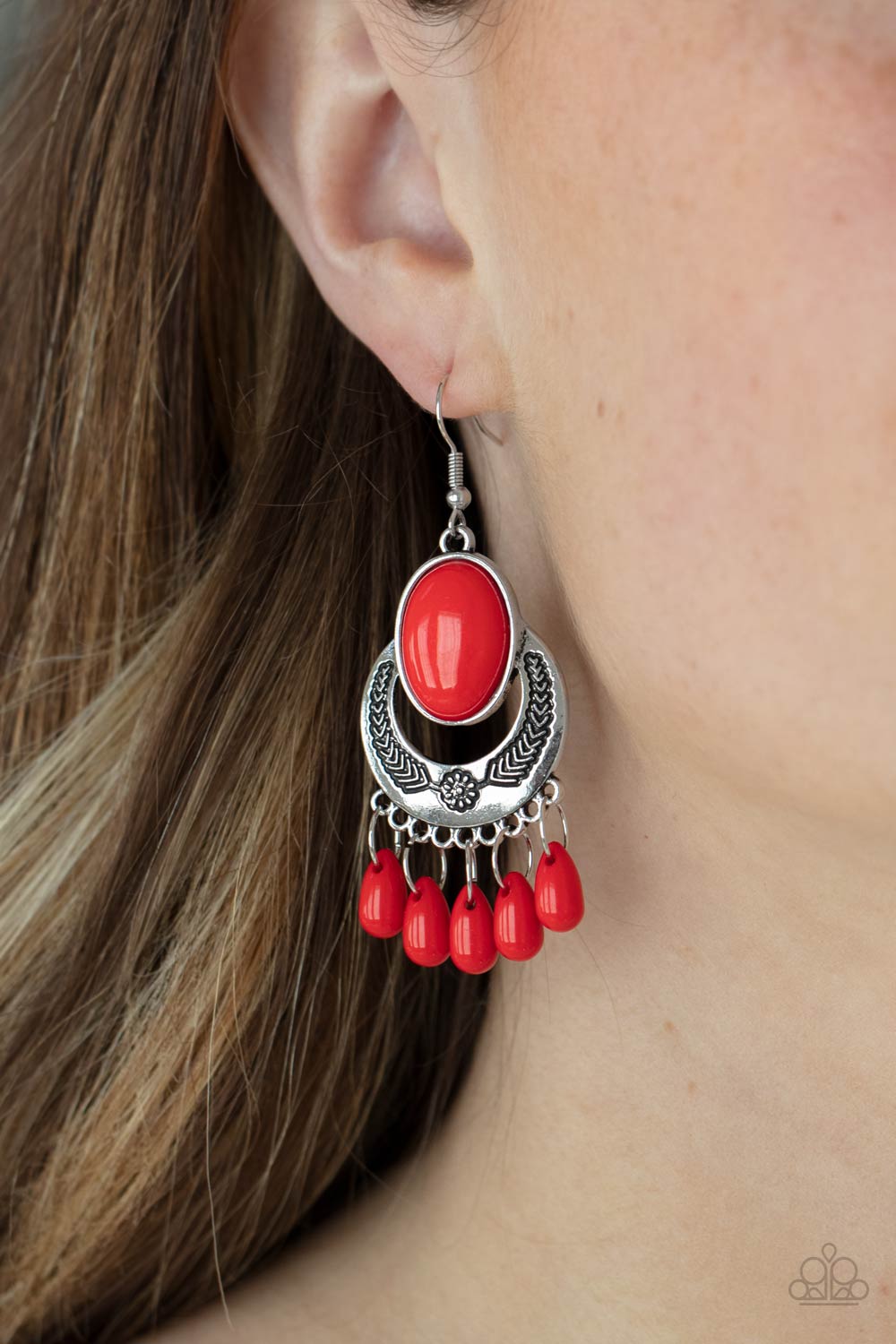 Paparazzi - Prairie Flirt - Red Earrings  #1822