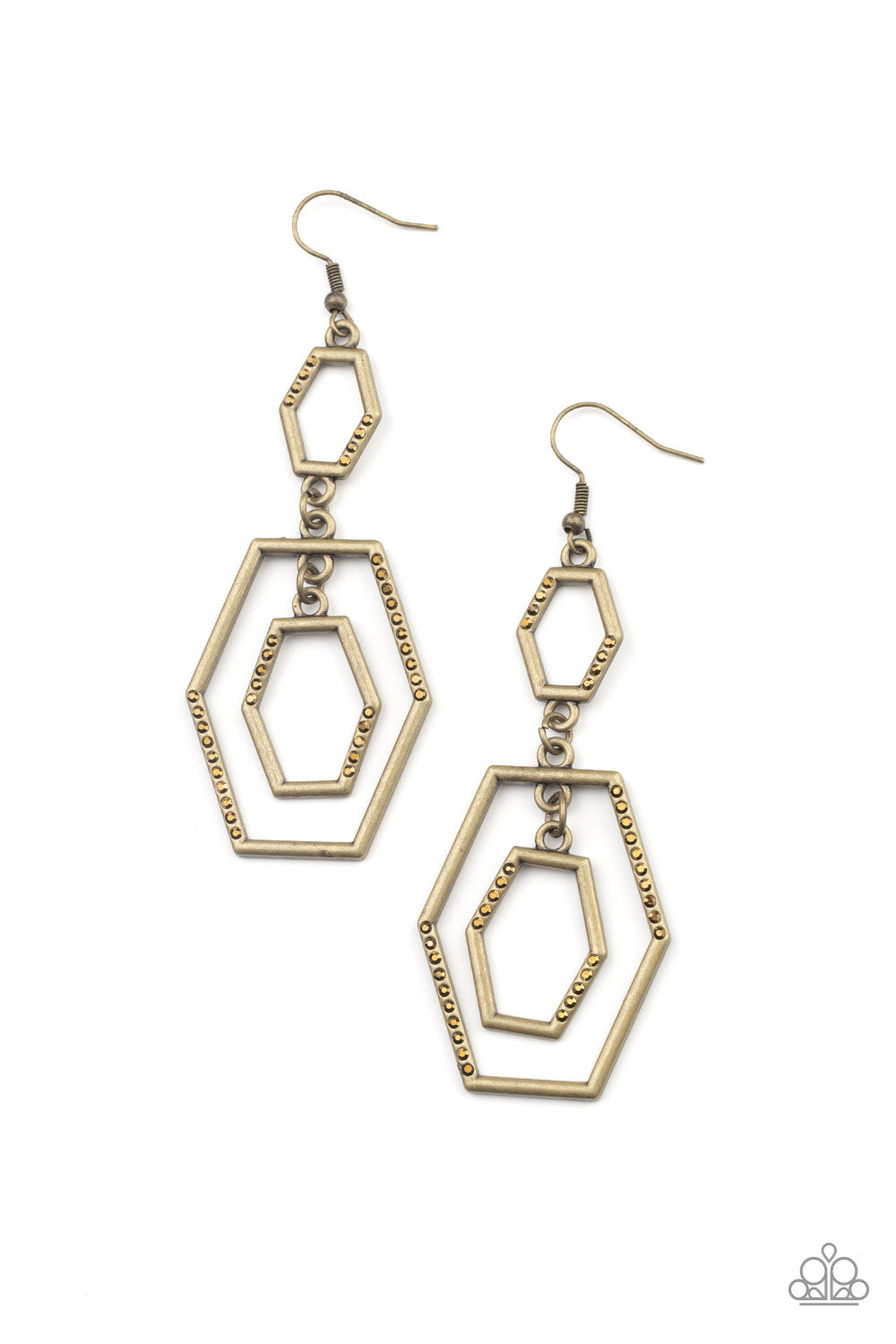 Paparazzi - Geometric Maven - Brass Earrings  #0700