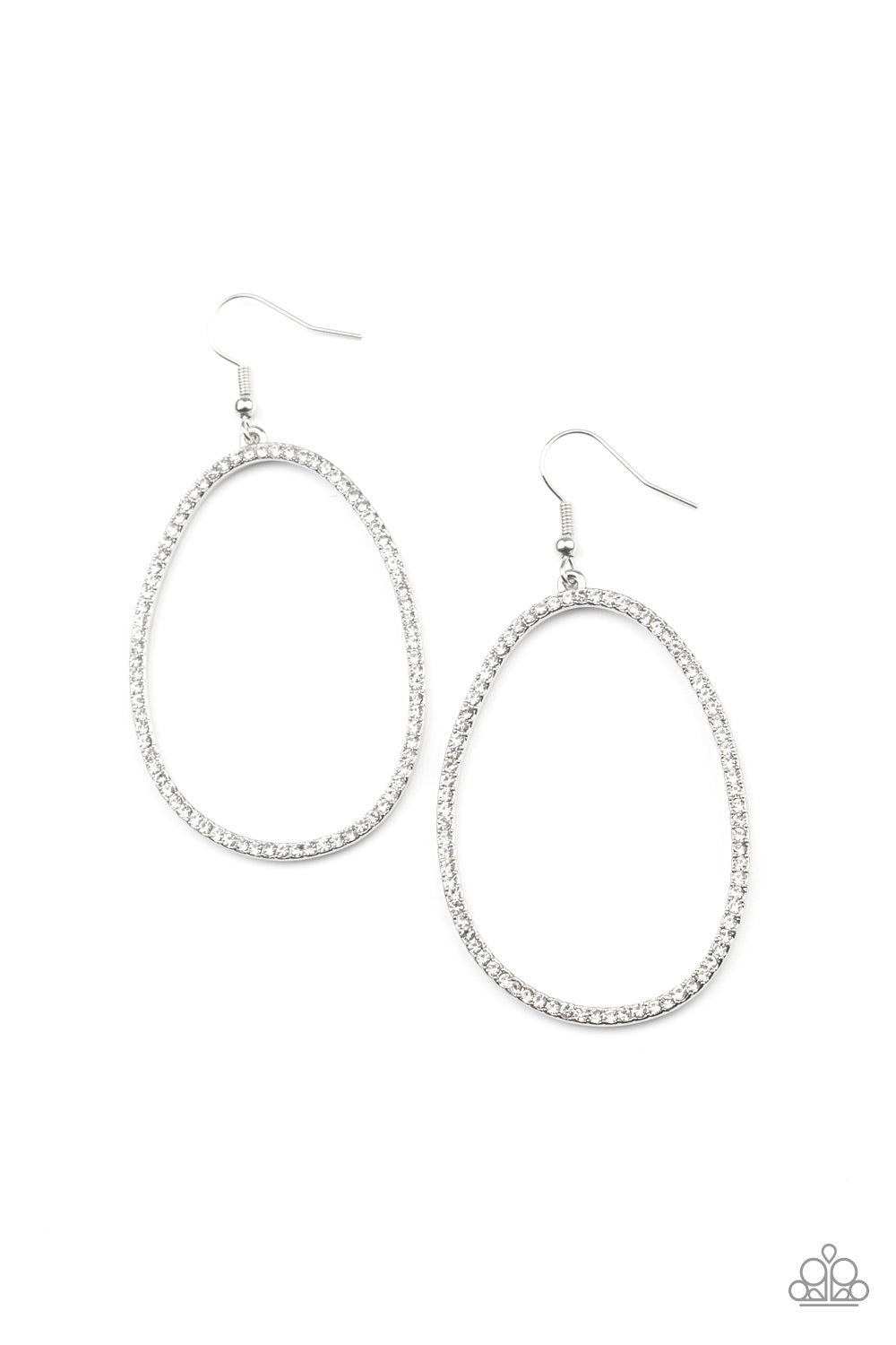 Paparazzi - OVAL-ruled! - White Earrings  #0638