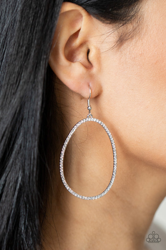 Paparazzi - OVAL-ruled! - White Earrings  #0638