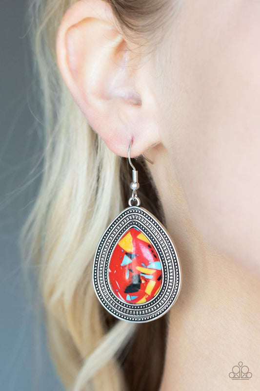 Paparazzi - Terrazzo Tundra - Red Earrings #1897