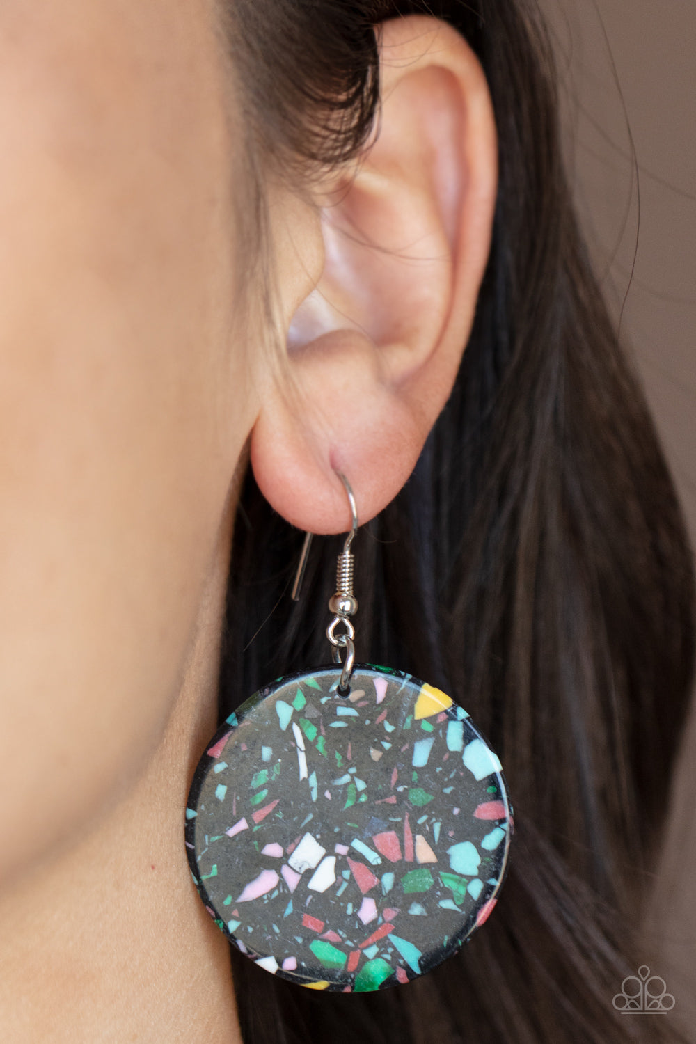 Paparazzi - Tenaciously Terrazzo - Black Earrings  #1745