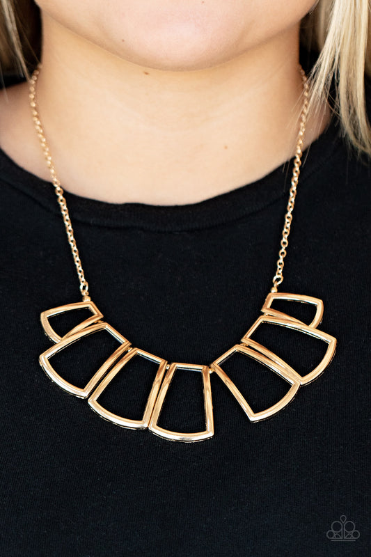 Paparazzi - Full-Fledged Framed - Gold Necklaces #1301