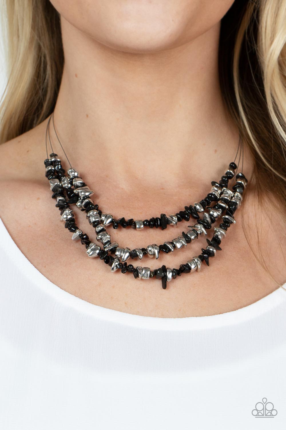 Paparazzi - Placid Pebbles - Black Necklace  #1458