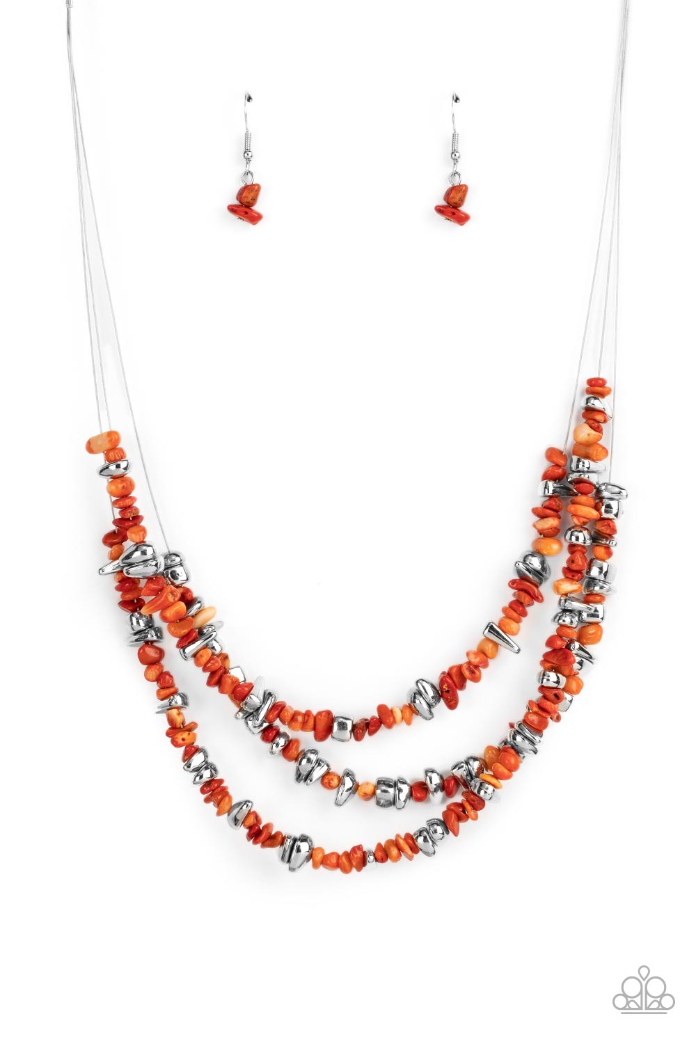 Paparazzi - Placid Pebbles - Orange Necklace #1622