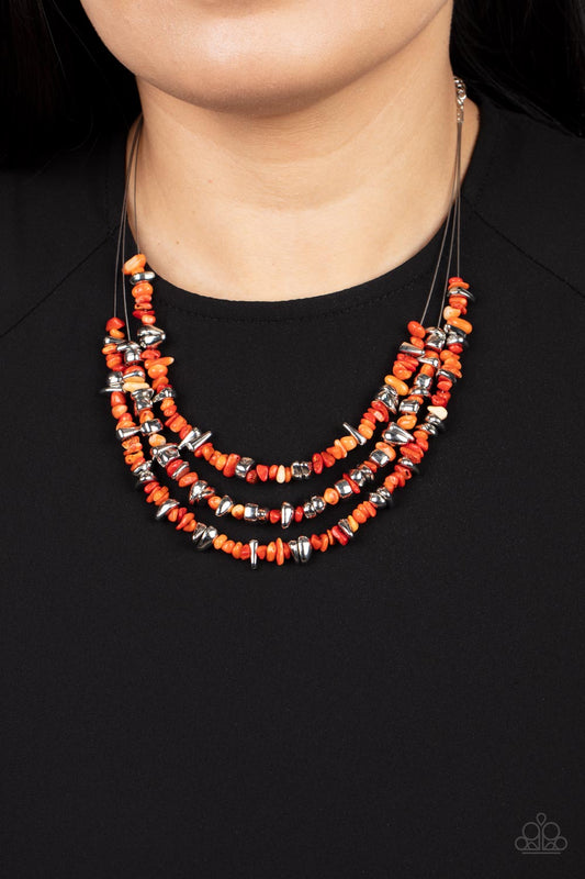 Paparazzi - Placid Pebbles - Orange Necklace #1622