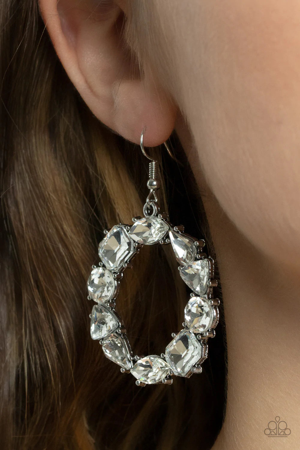 Paparazzi - GLOWING in Circles - White Earring #O/D #49