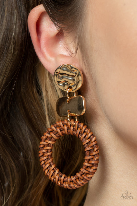 Paparazzi - Woven Whimsicality - Gold Earrings  #0867