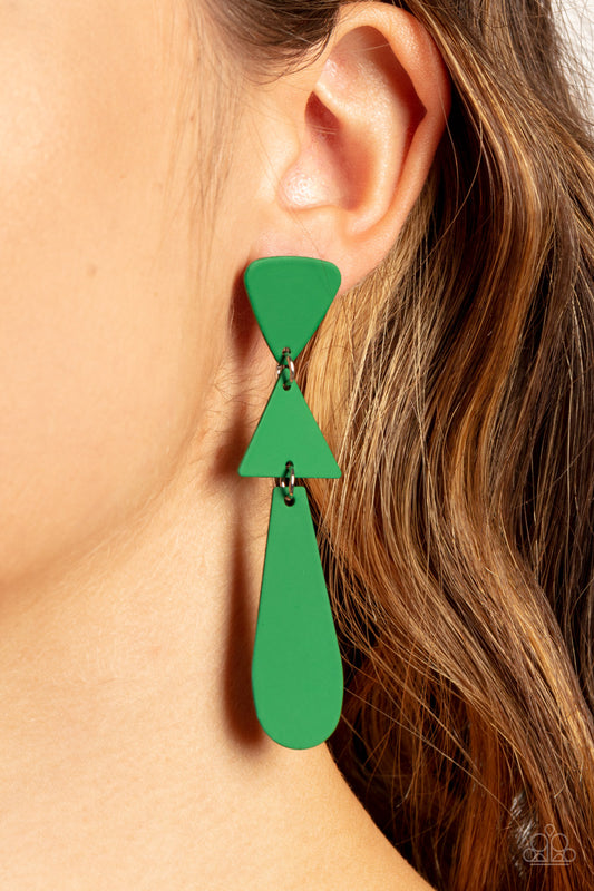 Paparazzi - Retro Redux - Green Earrings  O/D #097