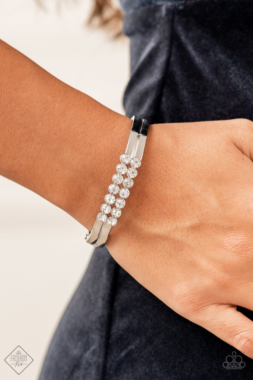 Paparazzi - Doubled Down Dazzle - White Bracelet #0586