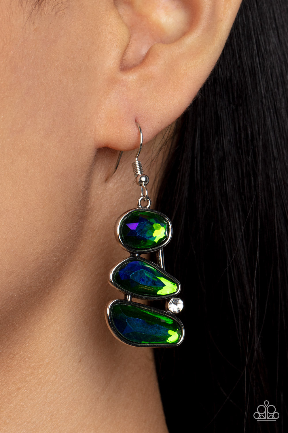 Paparazzi - Gem Galaxy - Green Earrings  #2027