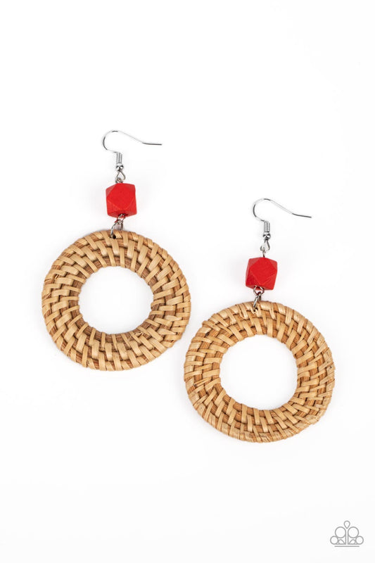 Paparazzi - Wildly Wicker - Red Earrings #1922