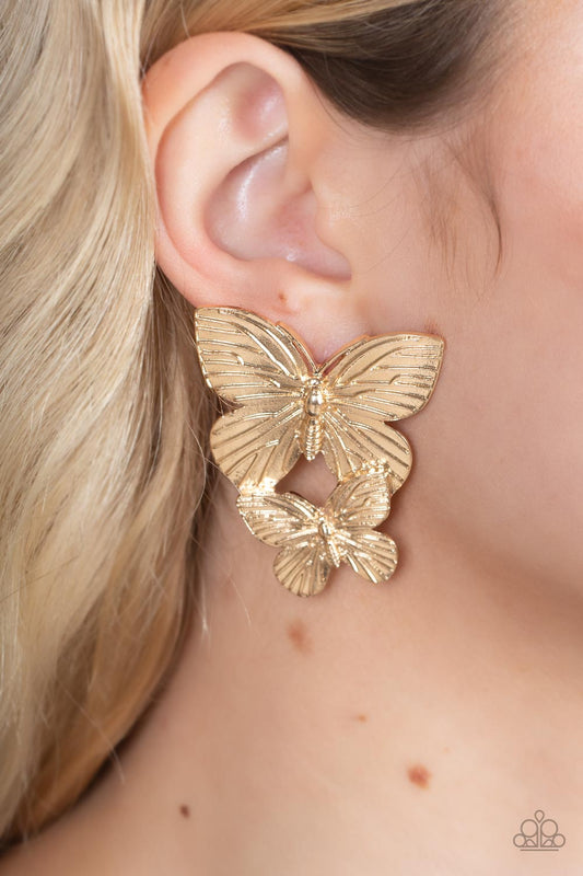 Paparazzi - Blushing Butterflies - Gold Earrings   #1827