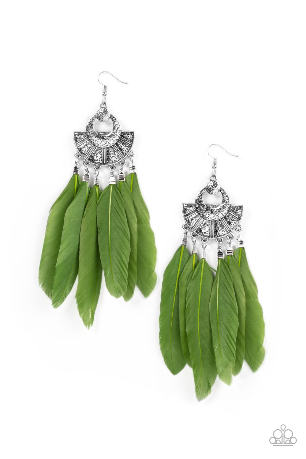 Paparazzi - Plume Paradise - Green Earrings  #1741