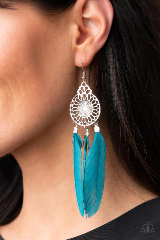 Paparazzi - Pretty in PLUMES - Blue Earrings   #1829