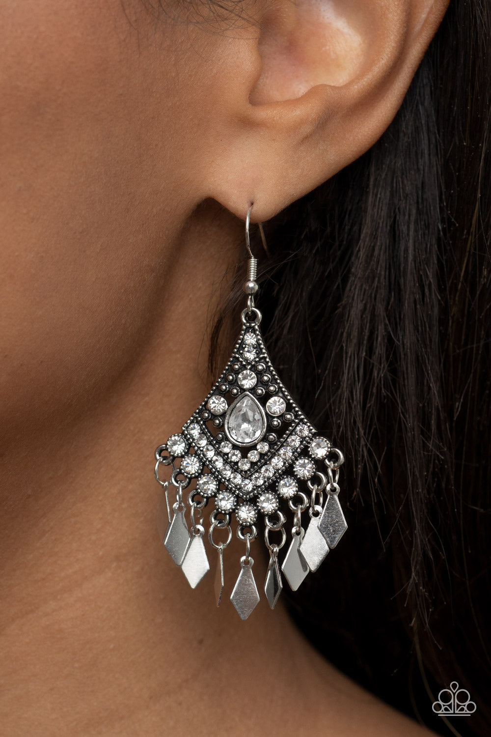 Paparazzi - Indie Iridescence - White Earrings #2211