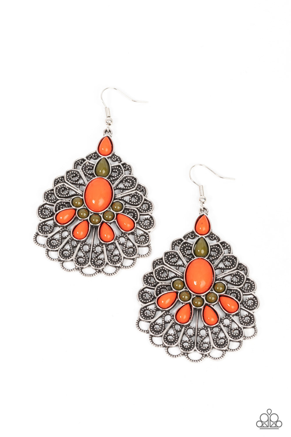 Paparazzi - Peacock Prance - Orange Earrings #1291