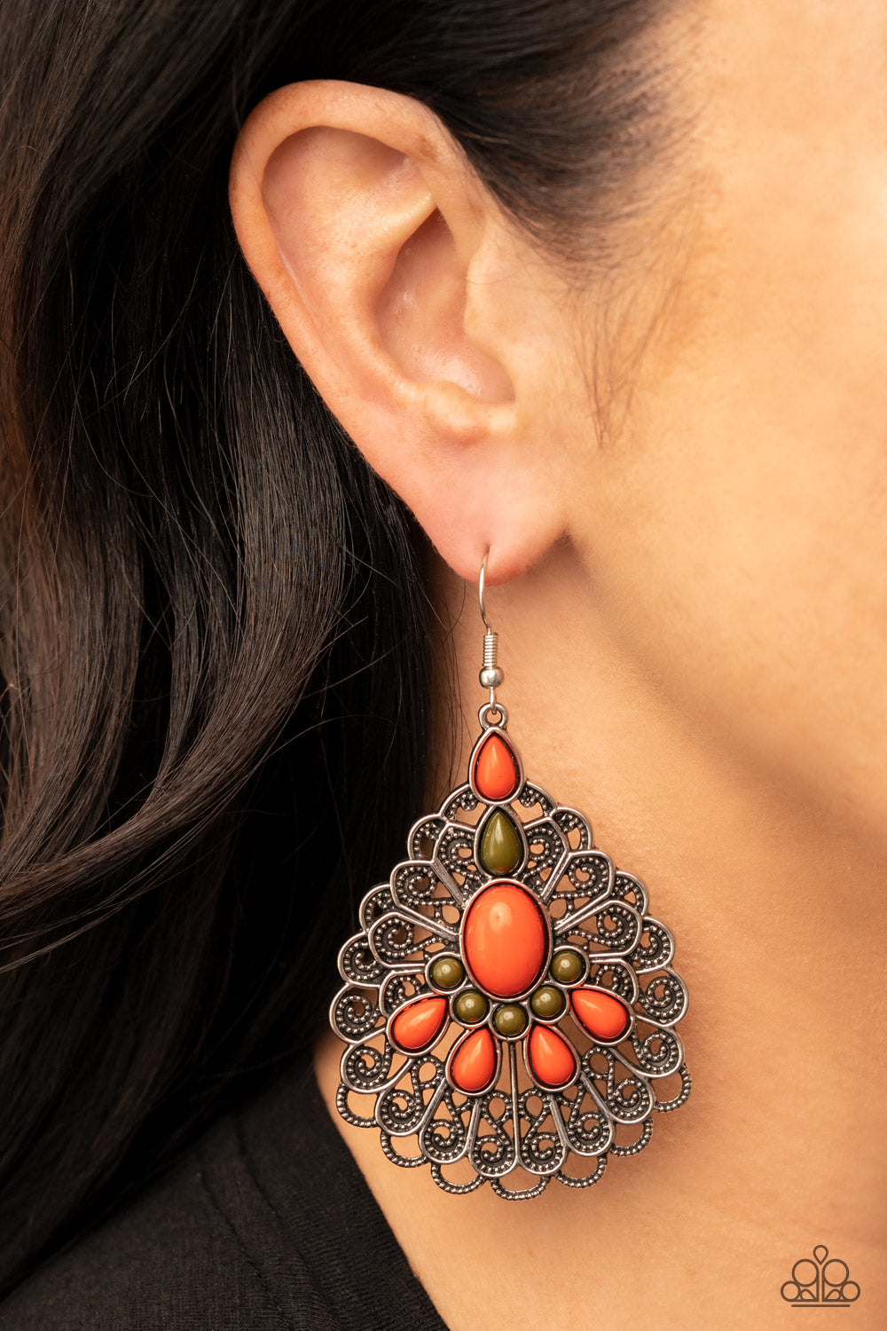 Paparazzi - Peacock Prance - Orange Earrings #1291