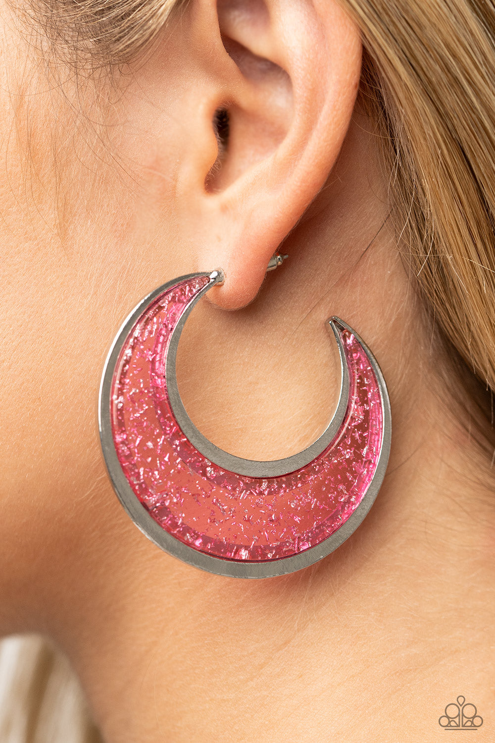 Paparazzi - Charismatically Curvy - Pink Earrings  #0843