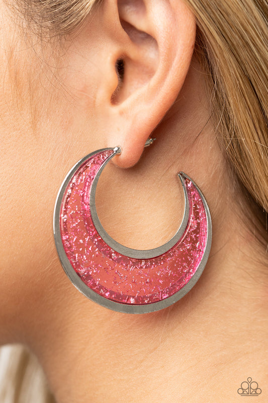 Paparazzi - Charismatically Curvy - Pink Earrings  #0843