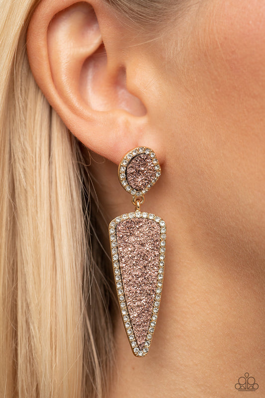 Paparazzi - Druzy Desire - Gold Earrings #1281