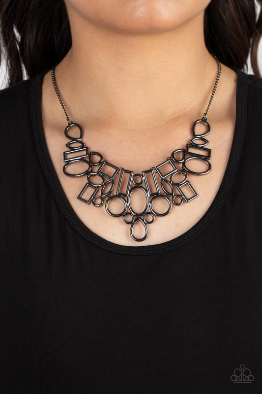 Paparazzi - Geometric Grit - Black Necklaces  #2148