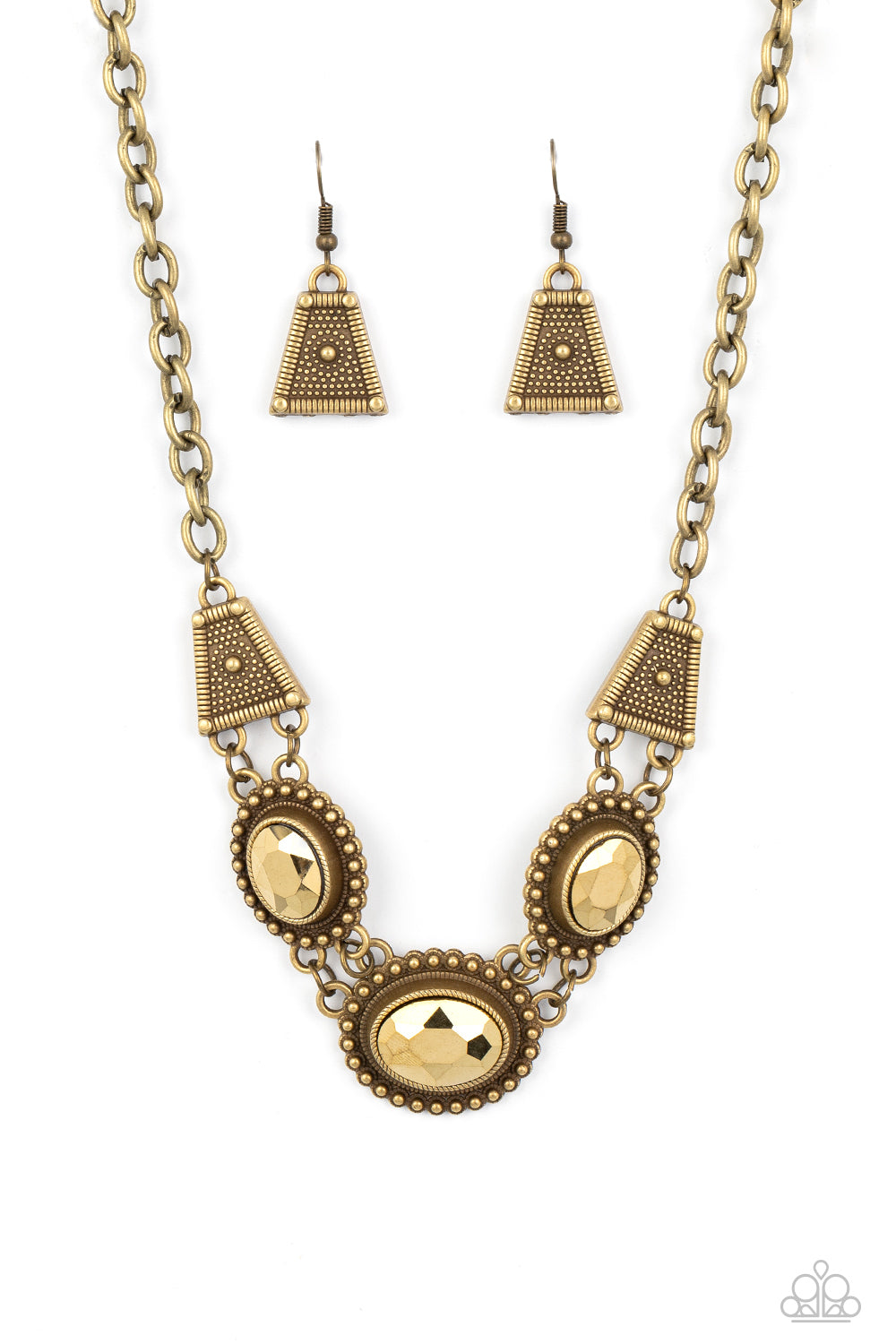 Paparazzi - Textured TRAPEZOID - Brass Necklaces  #1315