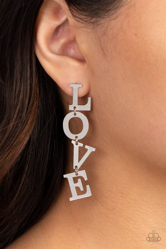 Paparazzi - L-O-V-E - Silver Earrings  #0757