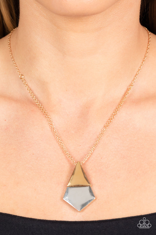 Paparazzi - Posh Pyramid - Gold Necklaces  #2108