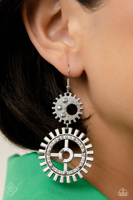 Paparazzi - I Have a STEAMPUNK - White Earrings #2053