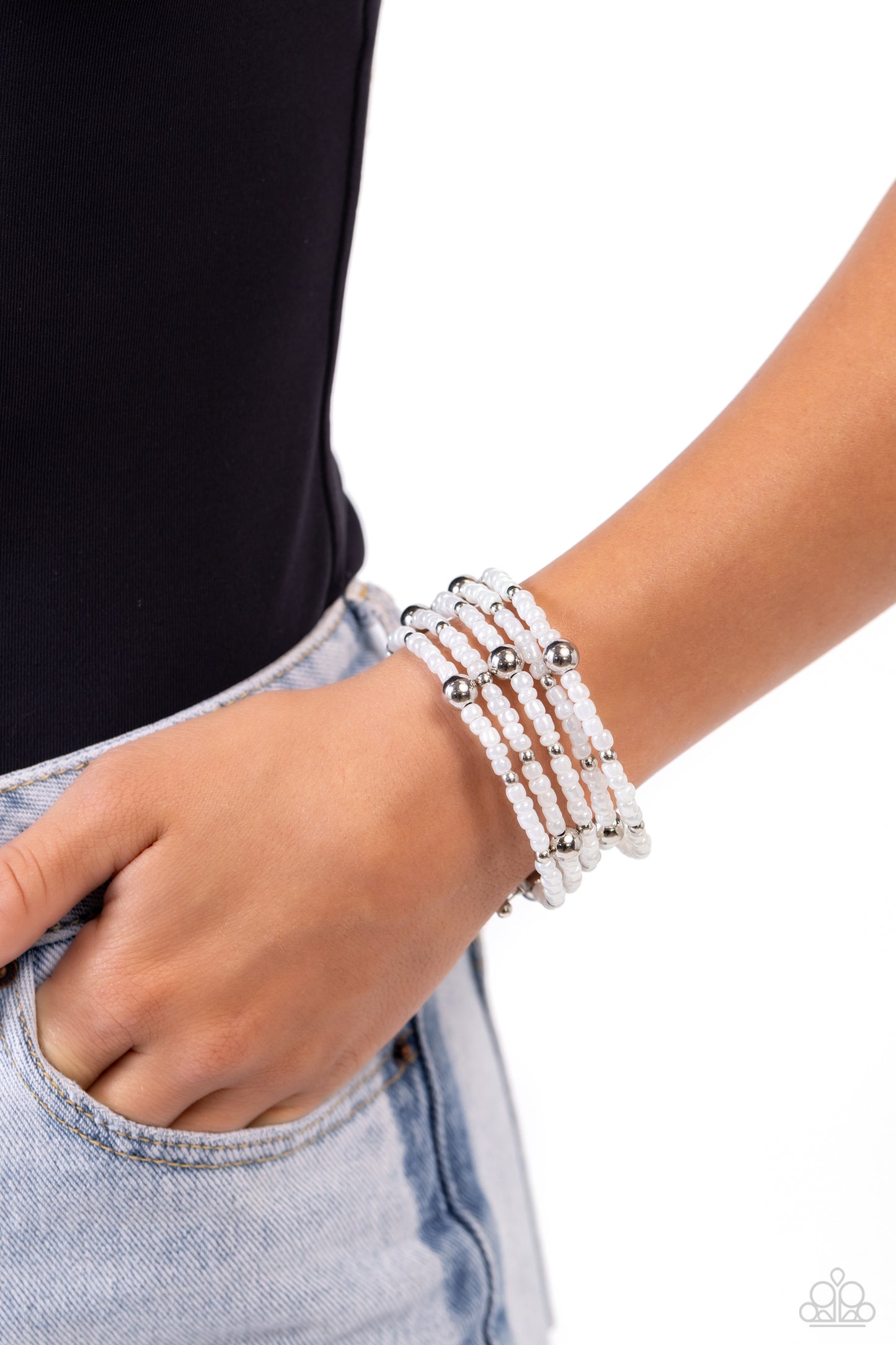 Paparazzi - Refined Retrograde - White Bracelets  #1216