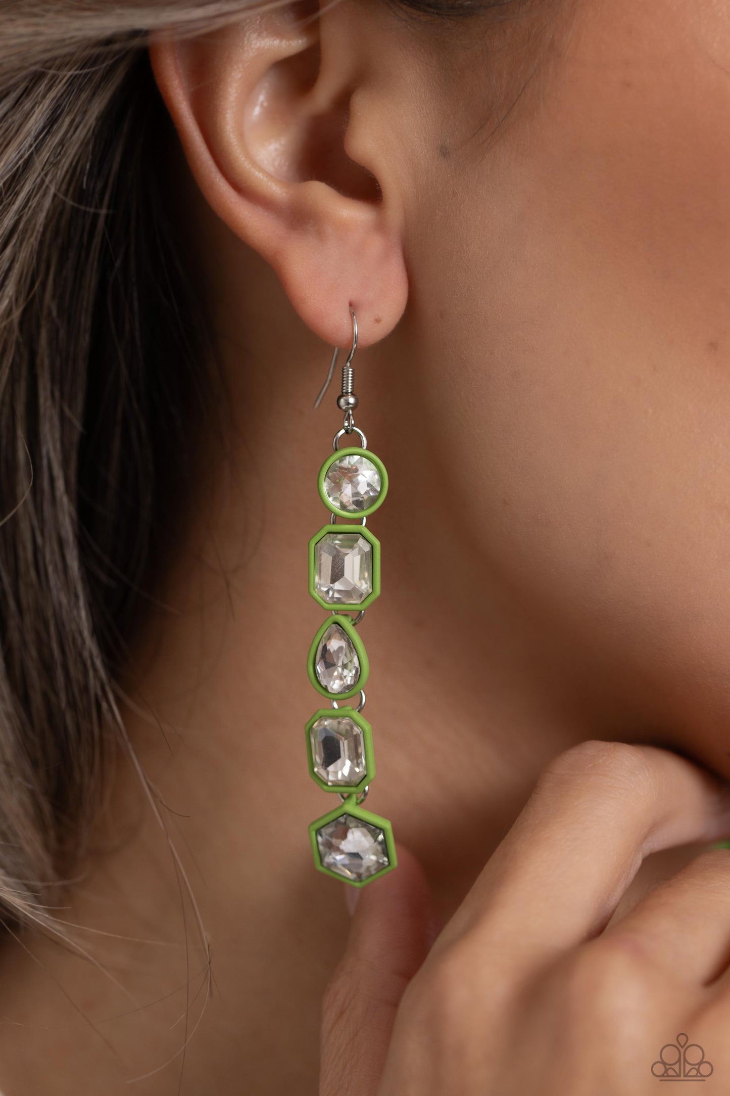 Paparazzi - Developing Dignity - Green Earrings  #2256