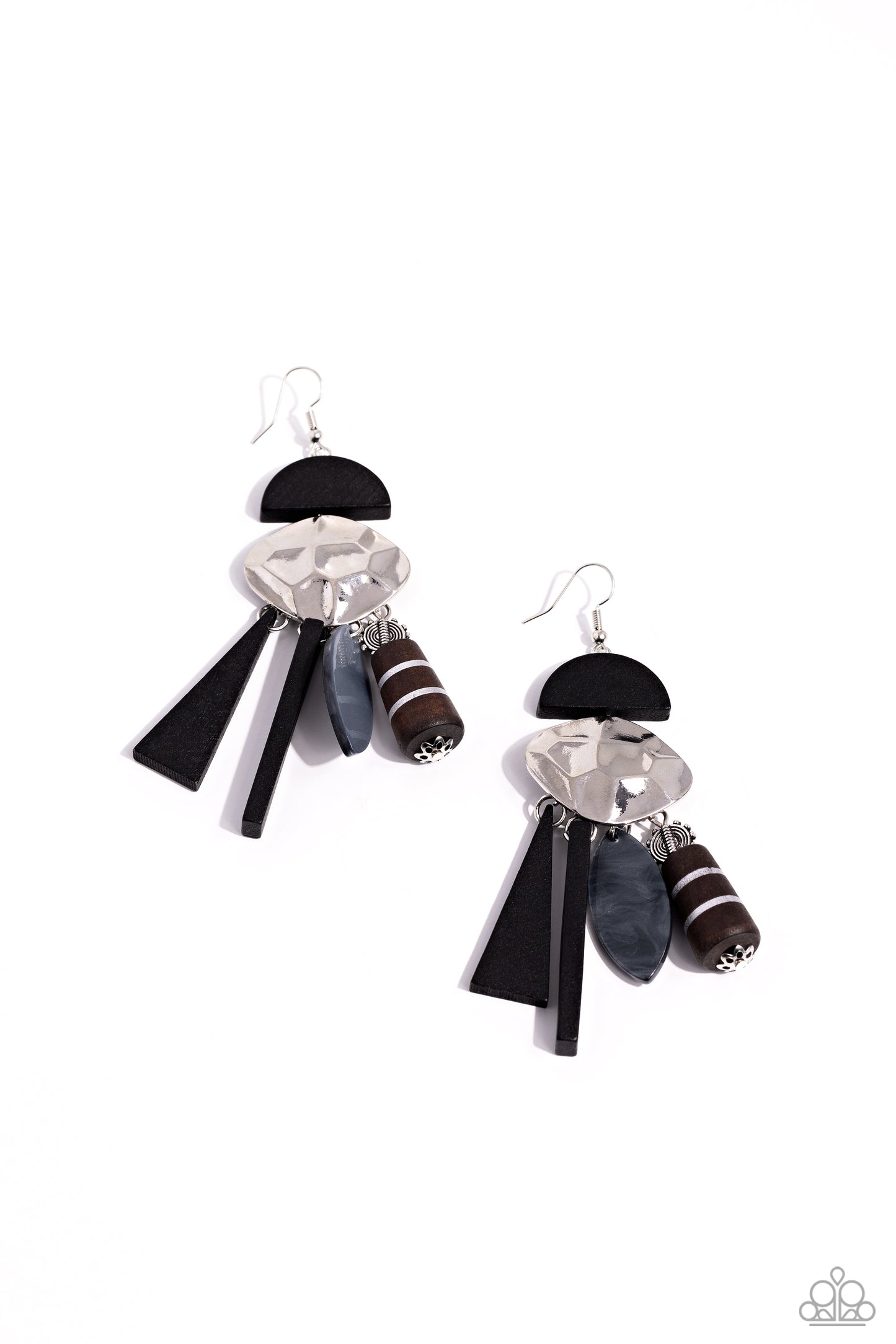 Paparazzi - Textured Talisman - Black Earrings #0705